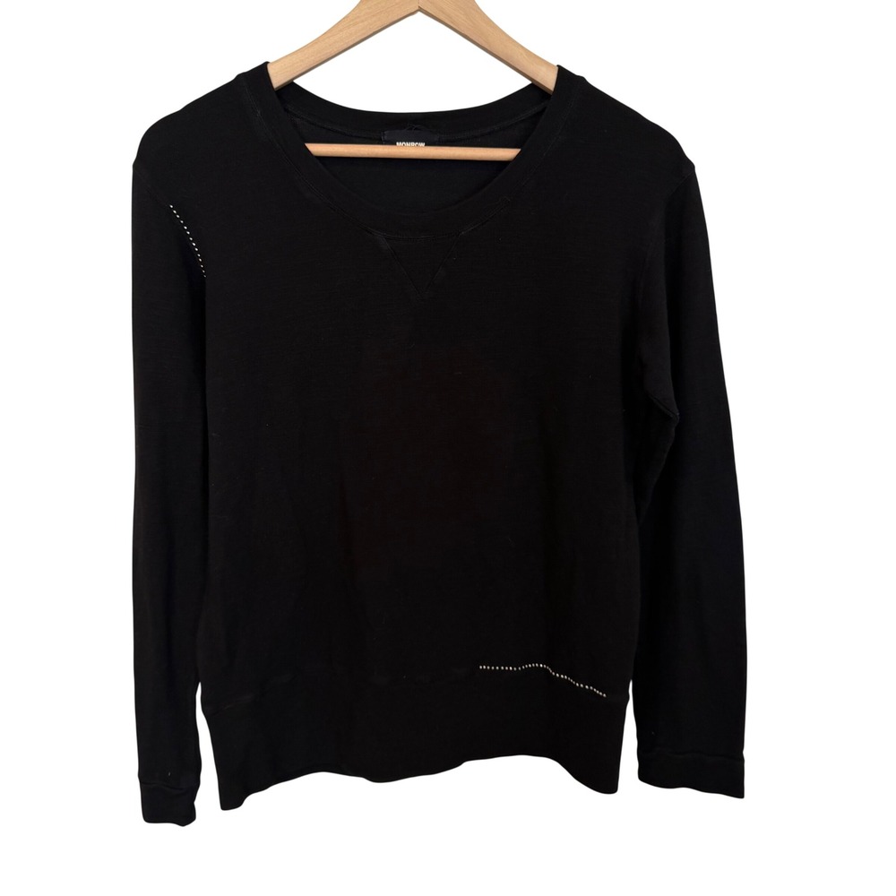Monrow Sweatshirt S Black Studded Embellished Rayon Blend Long Sleeve
